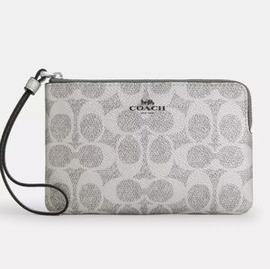 Coachβ Signature Metallic Silver Wristlet Bag NWT Wallet